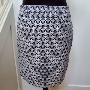 Talbots navy & white geometric pencil skirt